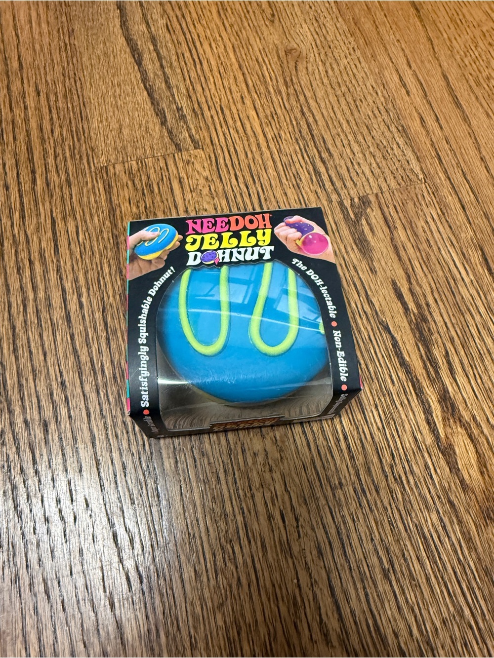 Needoh Jelly Donut Squeeze Toy - Blue with Neon Yellow Drizzle